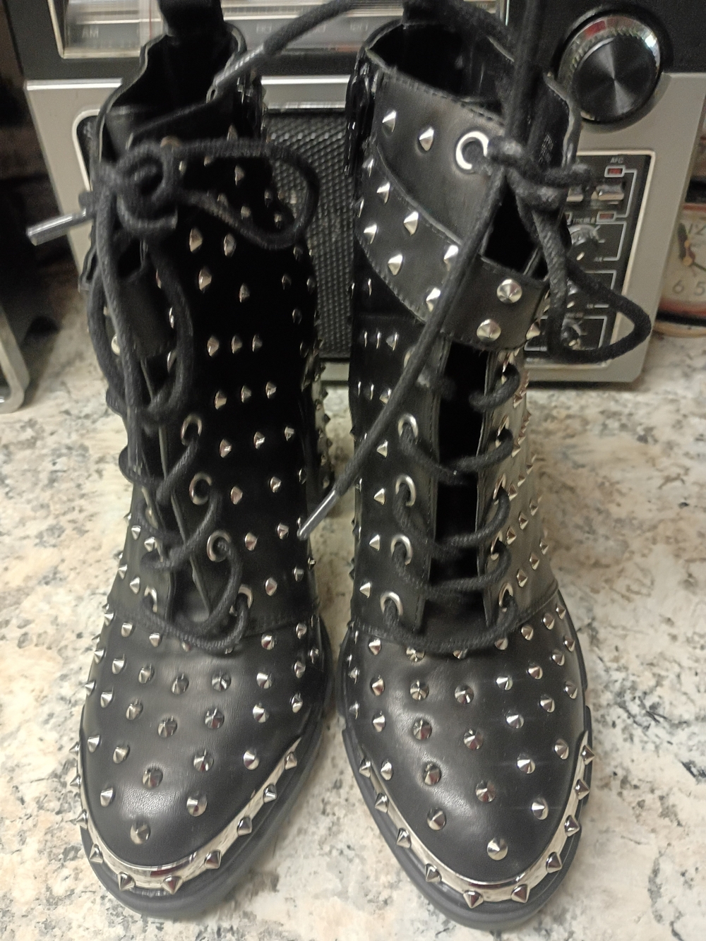Gianni Bini Black Studded Lace-Up Combat Boots